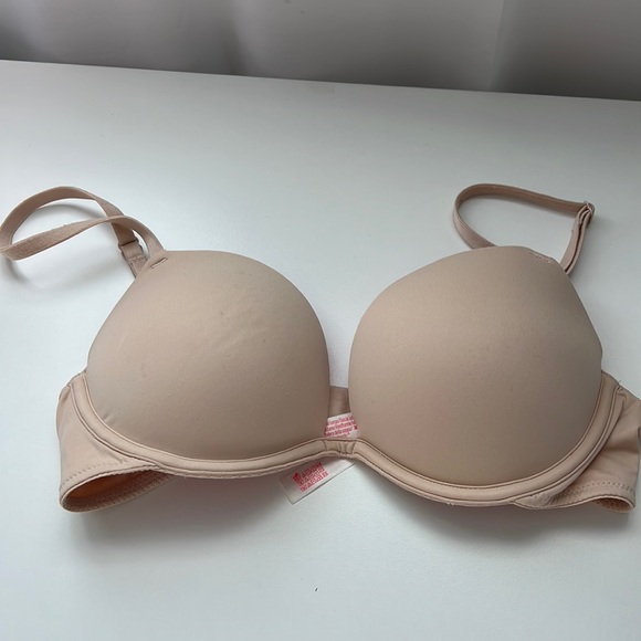 🛍 3/$10 PINK beige nude wear everywhere super push up bra, 32 C - Picture 2 of 4
